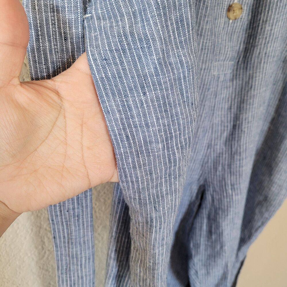 Everlane Linen Picnic Straight Leg Jumpsuit Size 16 Blue Sleeveless Button Front - Picture 7 of 8